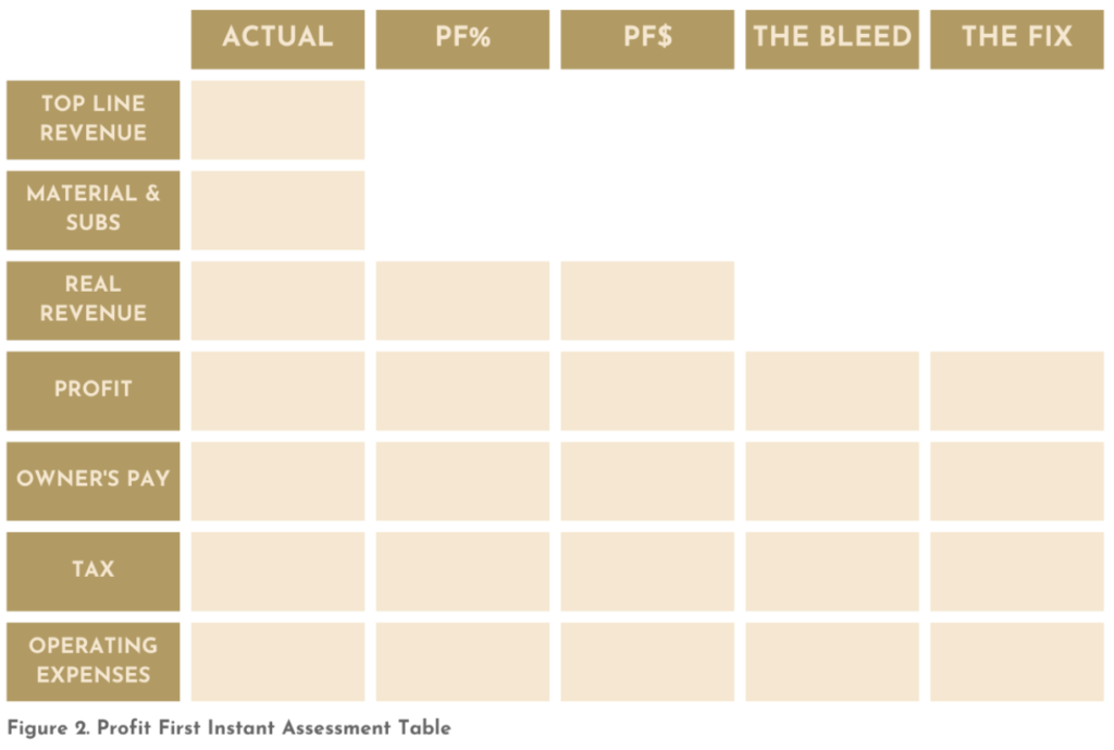 Profit First Assessment Table